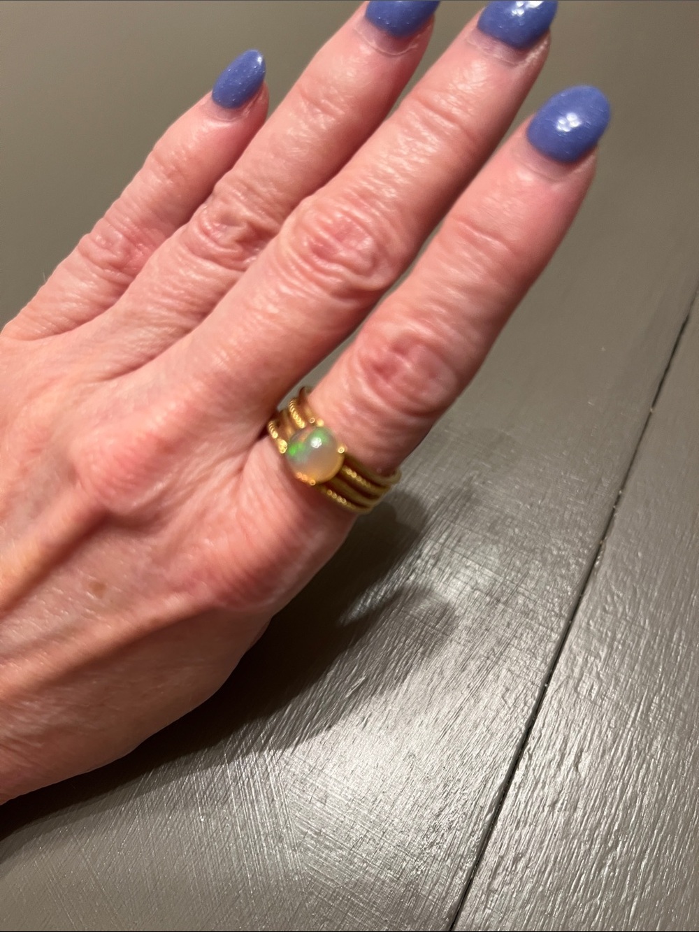 Gold Opal Elegant Ring - Green-Orange Flash